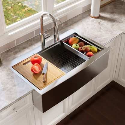 30" Rectangular Workstation Farmhouse Kitchen Sink, Stainless Steel Single Bowl With Multiple Sizes