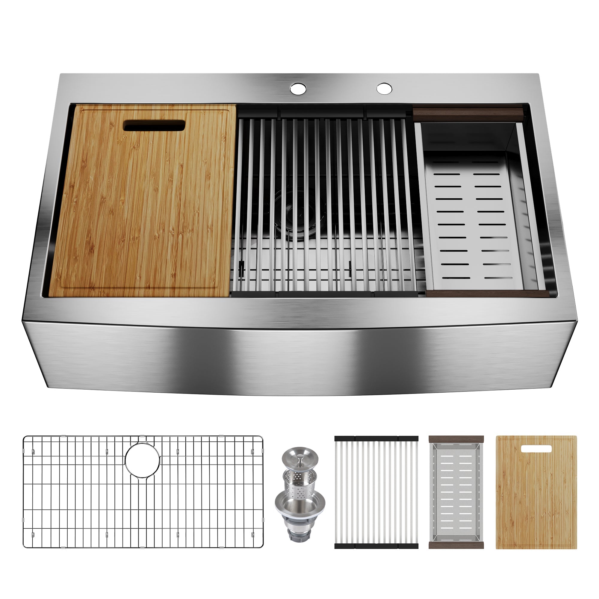 30" Rectangular Workstation Farmhouse Kitchen Sink, Stainless Steel Single Bowl With Multiple Sizes