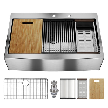 30" Rectangular Workstation Farmhouse Kitchen Sink, Stainless Steel Single Bowl With Multiple Sizes