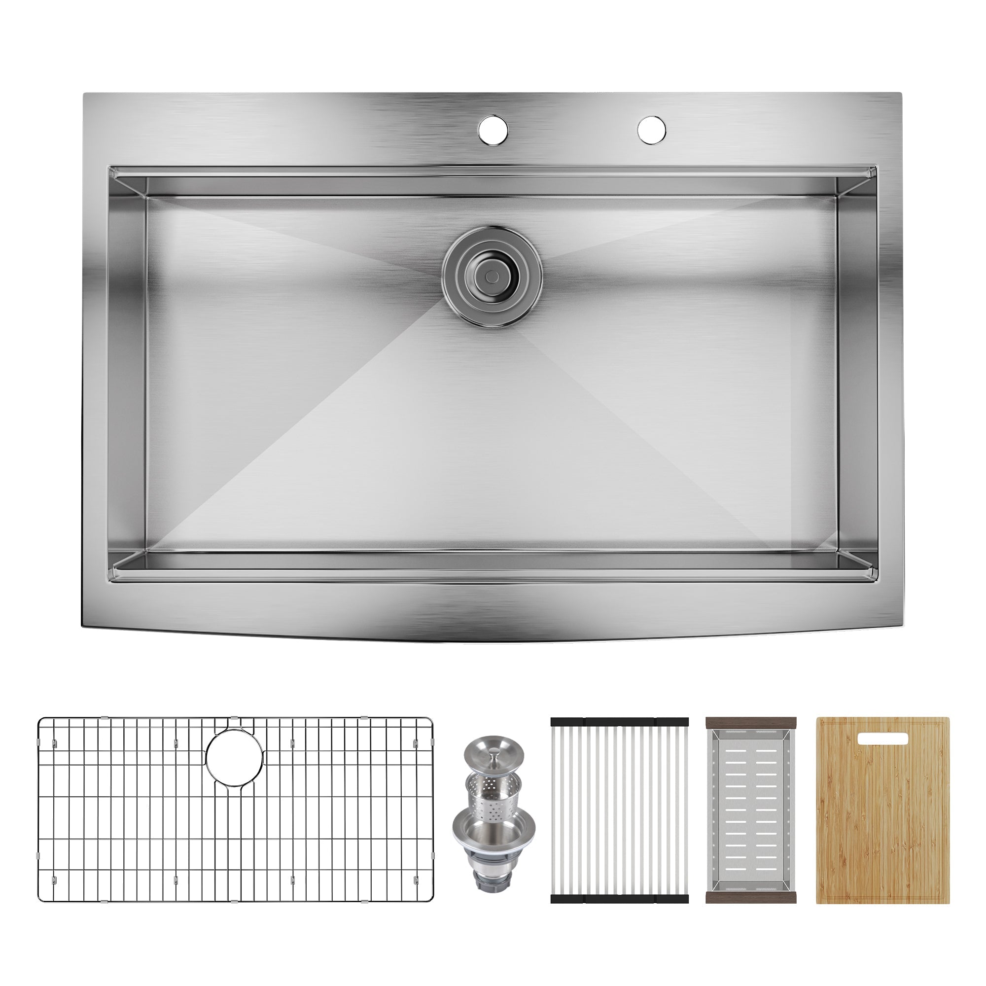 30" Rectangular Workstation Farmhouse Kitchen Sink, Stainless Steel Single Bowl With Multiple Sizes