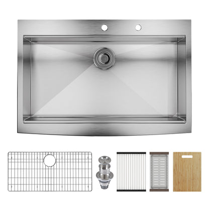 30" Rectangular Workstation Farmhouse Kitchen Sink, Stainless Steel Single Bowl With Multiple Sizes