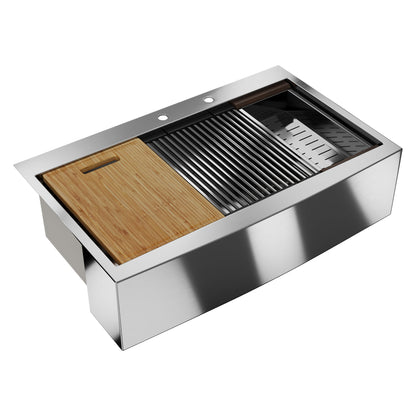 30" Rectangular Workstation Farmhouse Kitchen Sink, Stainless Steel Single Bowl With Multiple Sizes