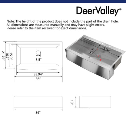 30" Rectangular Workstation Farmhouse Kitchen Sink, Stainless Steel Single Bowl With Multiple Sizes