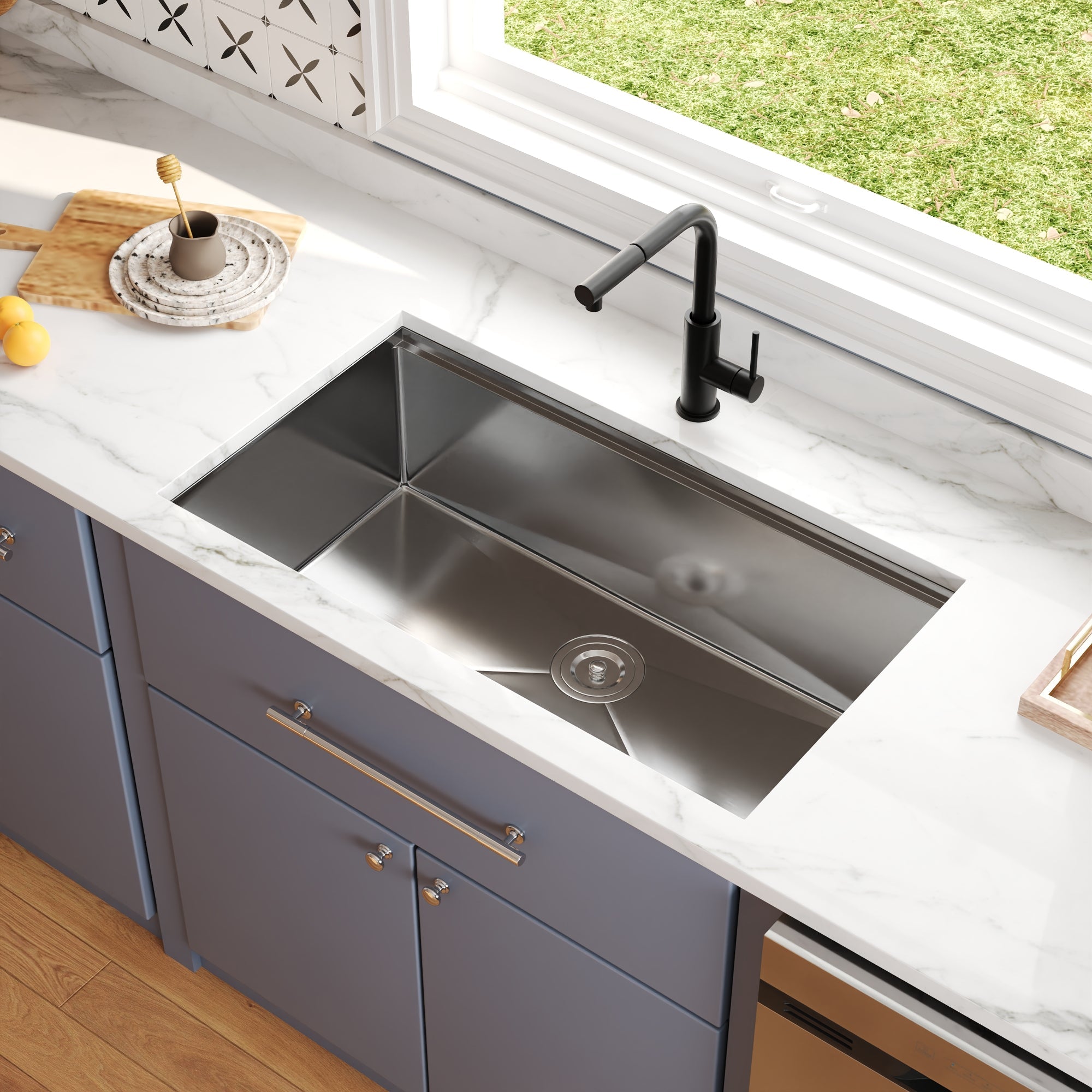33" Rectangular Workstation Undermount Kitchen Sink, Stainless Steel Single Bowl