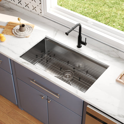 33" Rectangular Workstation Undermount Kitchen Sink, Stainless Steel Single Bowl