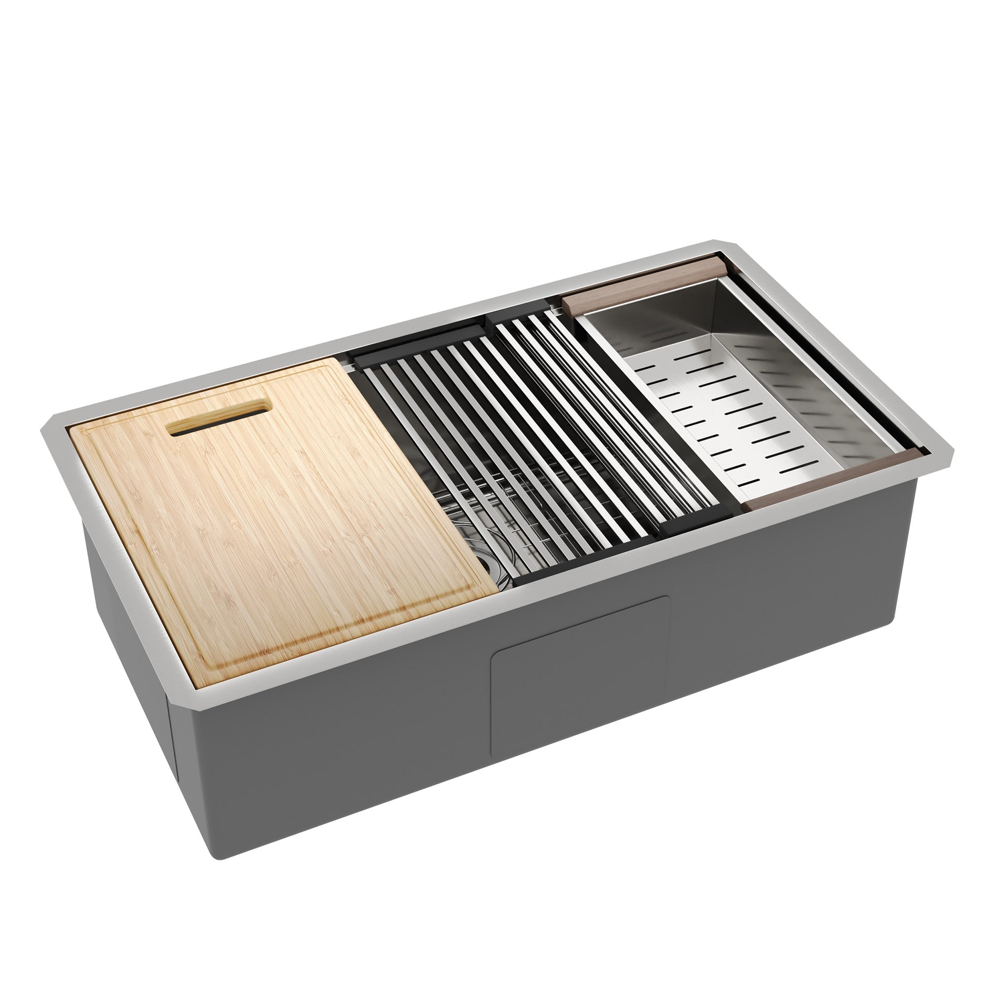 33" Rectangular Workstation Undermount Kitchen Sink, Stainless Steel Single Bowl