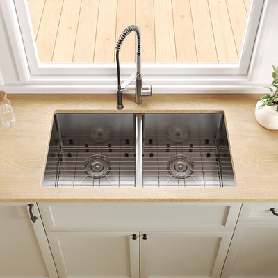 33" Rectangular Undermount Kitchen Sink, Stainless Steel Double Bowl