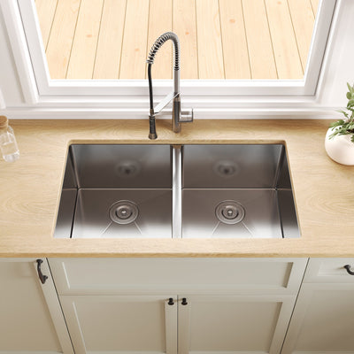 33" Rectangular Undermount Kitchen Sink, Stainless Steel Double Bowl