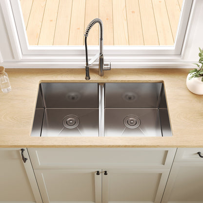33" Rectangular Undermount Kitchen Sink, Stainless Steel Double Bowl