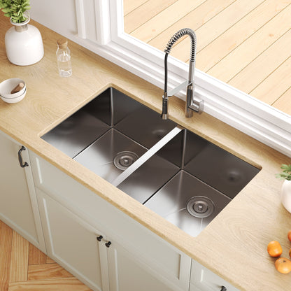 33" Rectangular Undermount Kitchen Sink, Stainless Steel Double Bowl