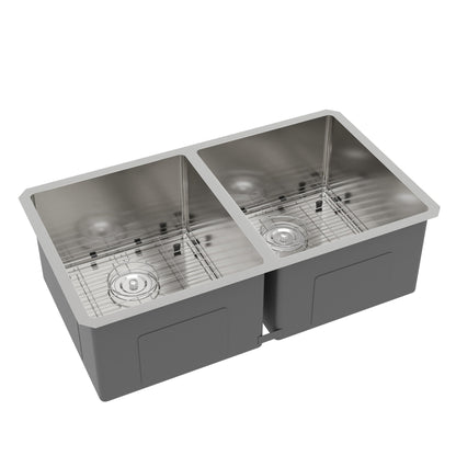 33" Rectangular Undermount Kitchen Sink, Stainless Steel Double Bowl