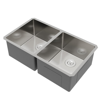 33" Rectangular Undermount Kitchen Sink, Stainless Steel Double Bowl