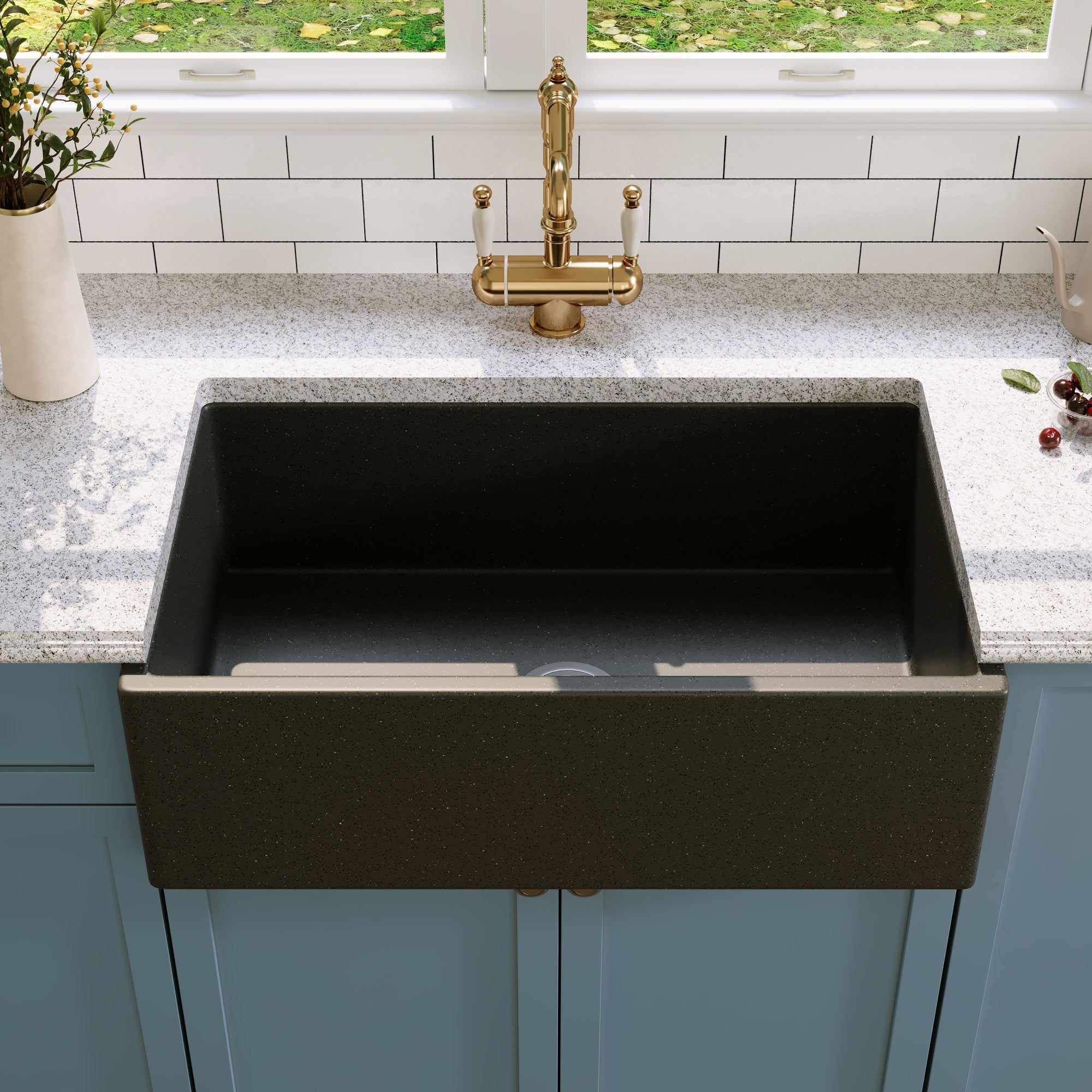 30" L x 18" W Rectangular Farmhouse Kitchen Sink, Natural Material With Multiple Colors
