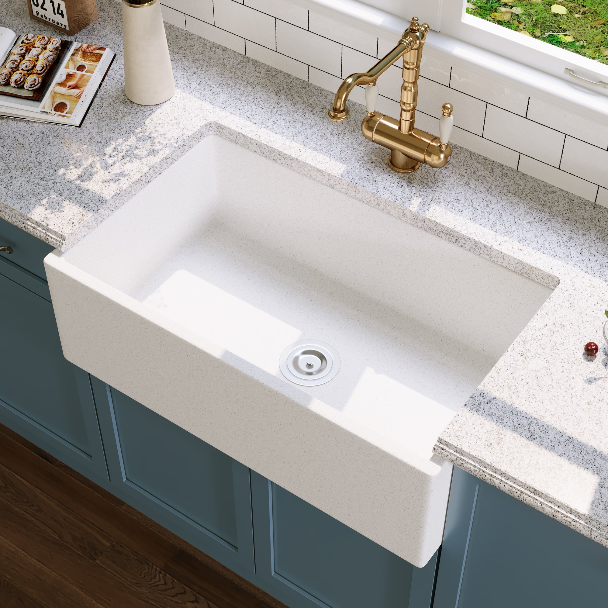30" L x 18" W Rectangular Farmhouse Kitchen Sink, Natural Material With Multiple Colors