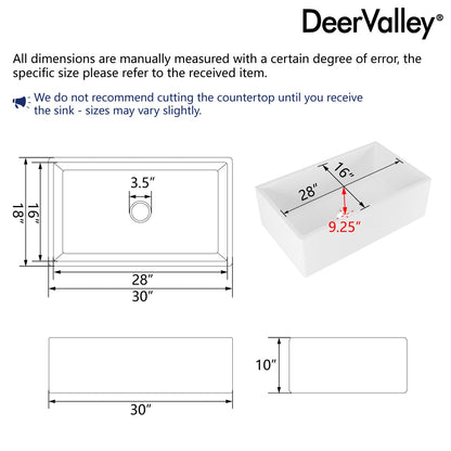 30" L x 18" W Rectangular Farmhouse Kitchen Sink, Natural Material With Multiple Colors