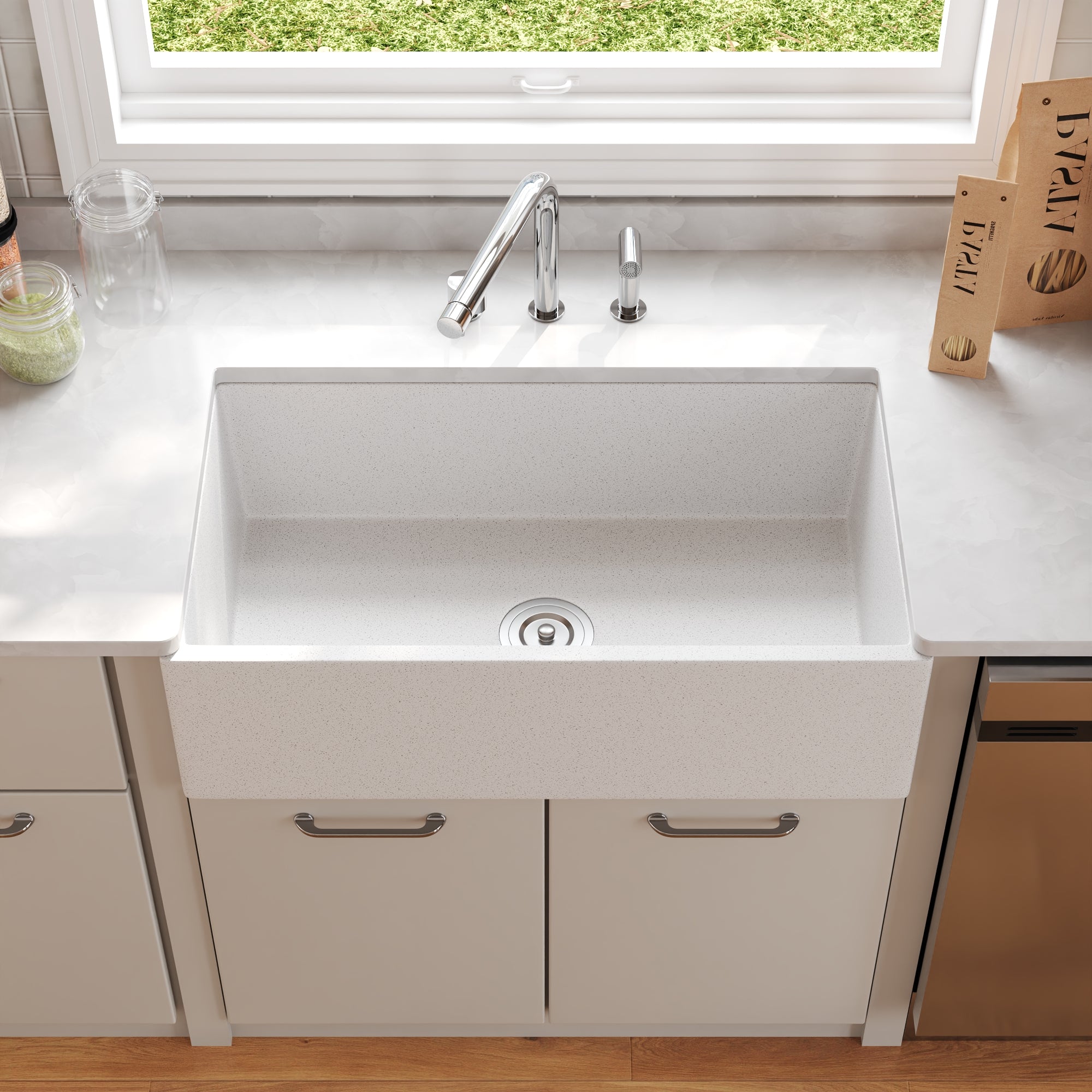 33" L x 18" W Rectangular Farmhouse Kitchen Sink, Natural Material With Multiple Colors