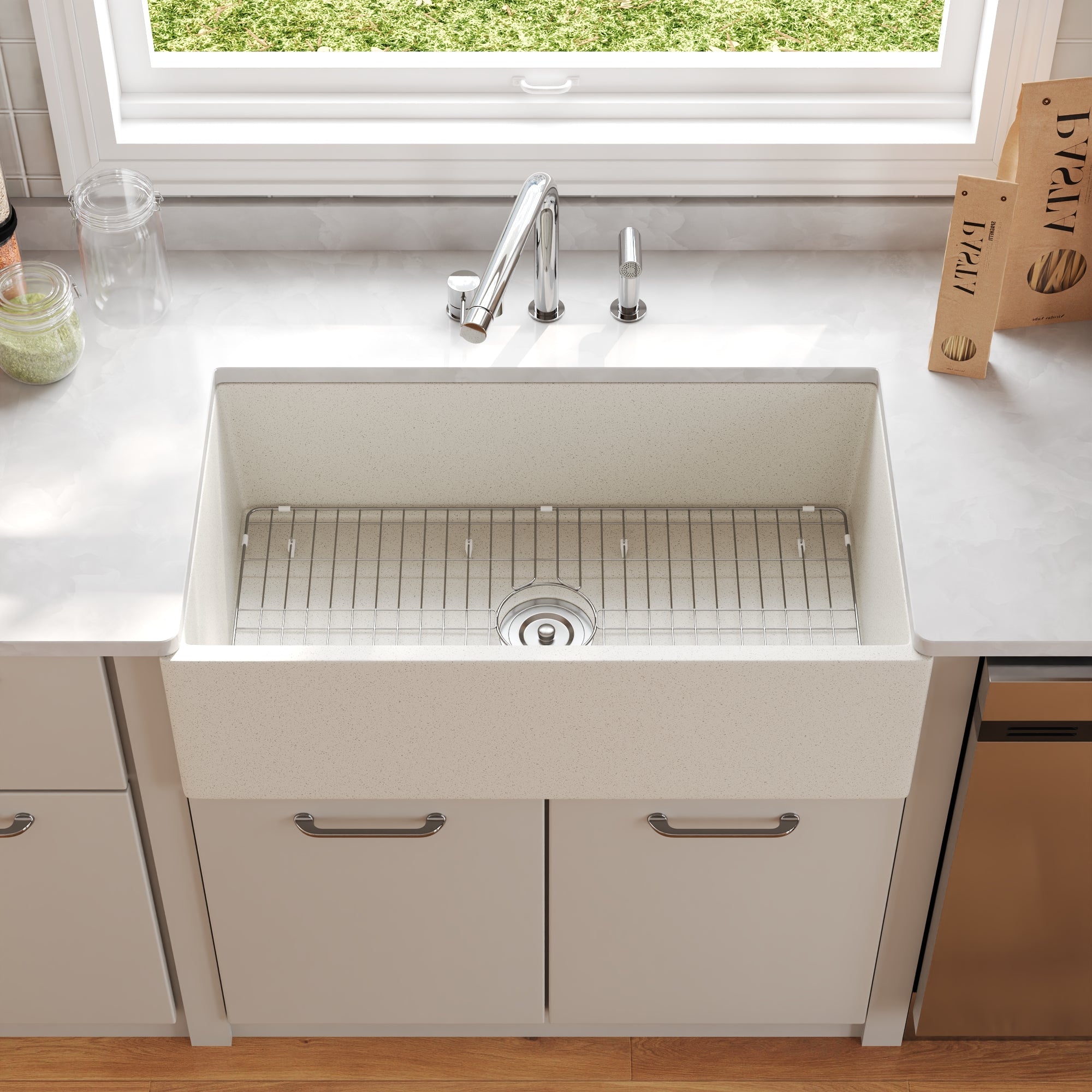 33" L x 18" W Rectangular Farmhouse Kitchen Sink, Natural Material With Multiple Colors