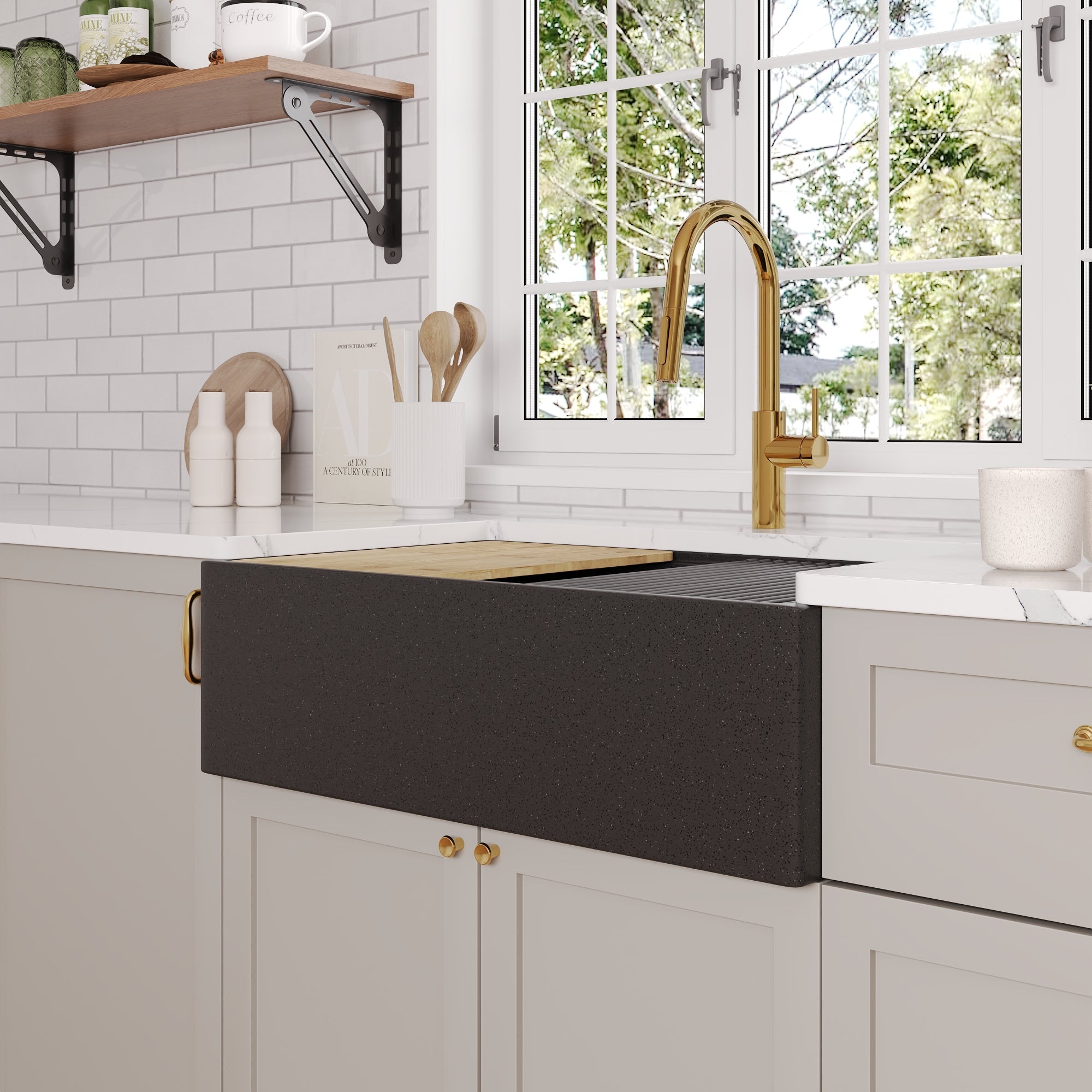 30" L x 18" W Rectangular Workstation Undermount Kitchen Sink, Natural Material With Multiple Colors