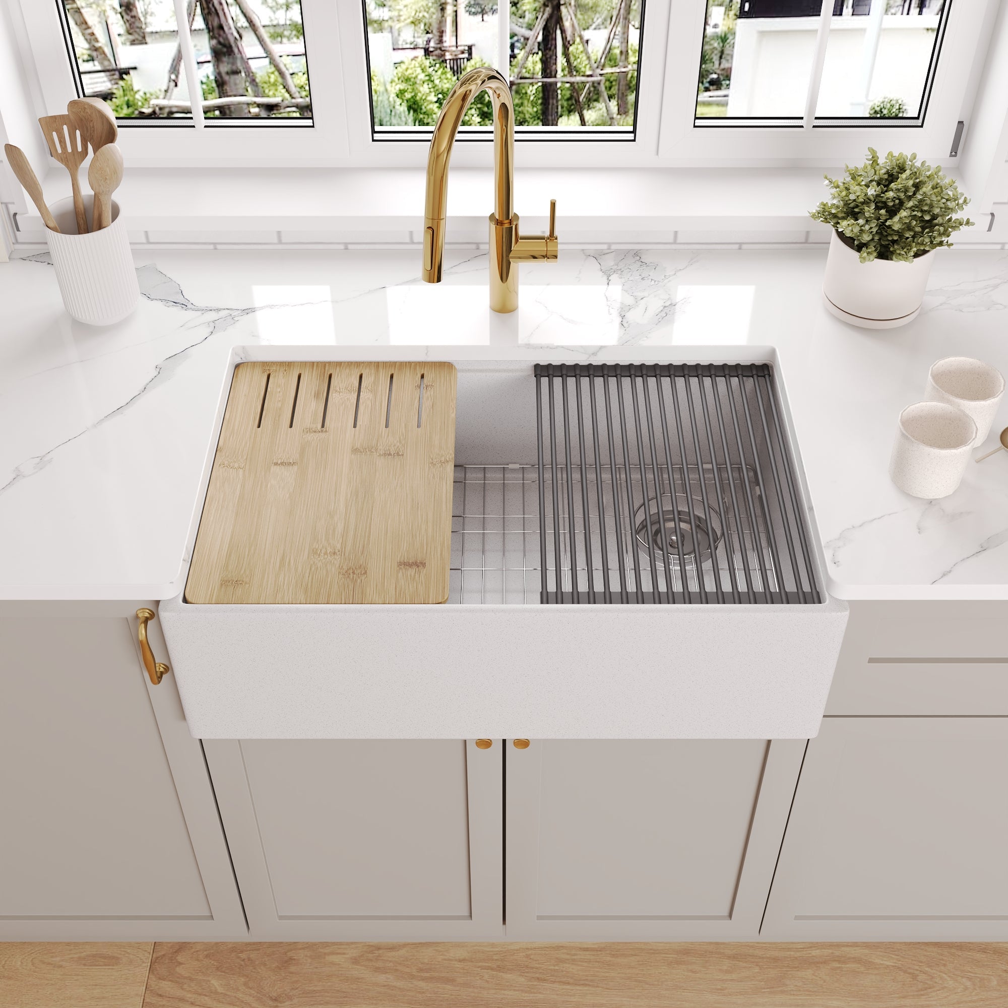 30" L x 18" W Rectangular Workstation Undermount Kitchen Sink, Natural Material With Multiple Colors