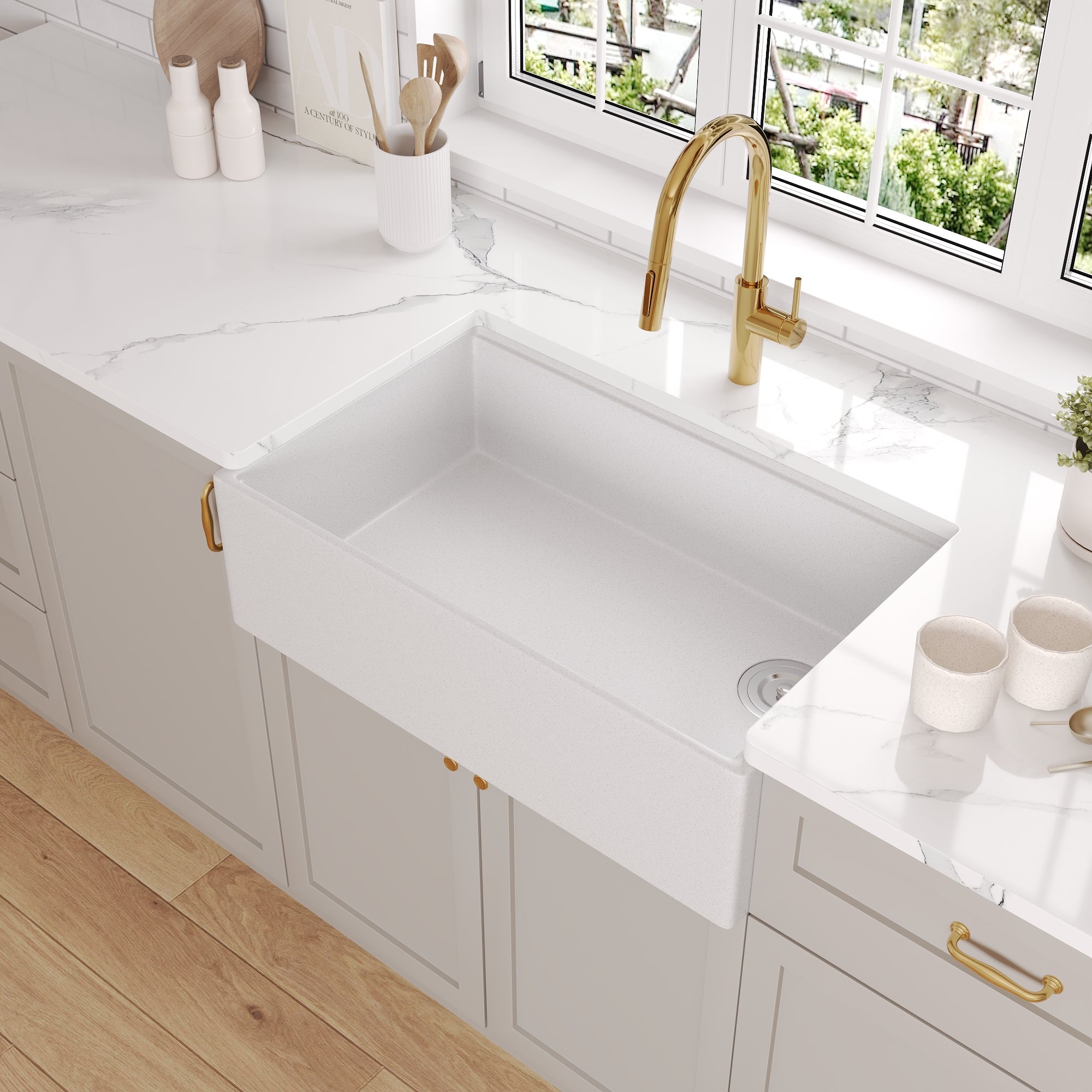30" L x 18" W Rectangular Workstation Undermount Kitchen Sink, Natural Material With Multiple Colors