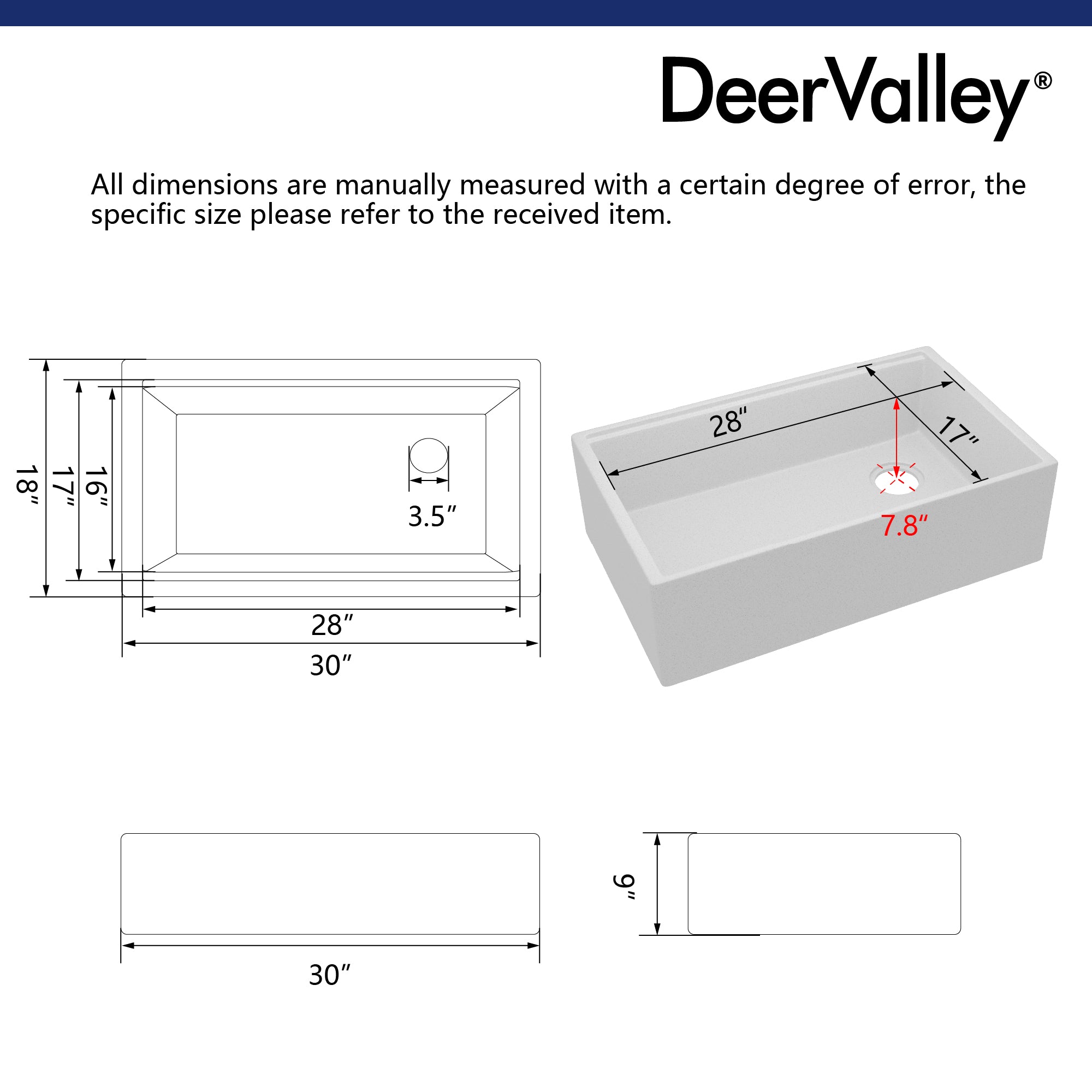 30" L x 18" W Rectangular Workstation Undermount Kitchen Sink, Natural Material With Multiple Colors
