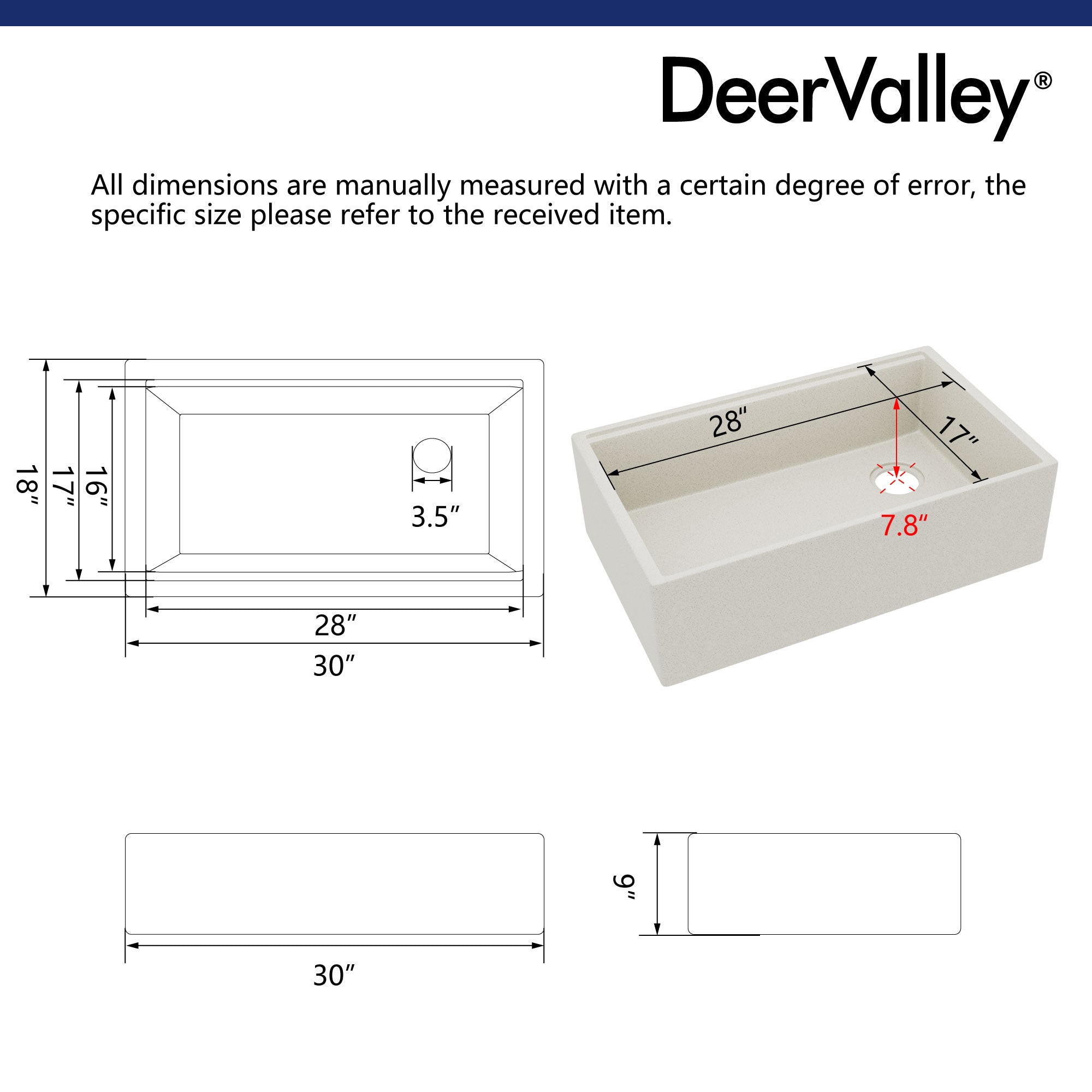 30" L x 18" W Rectangular Workstation Undermount Kitchen Sink, Natural Material With Multiple Colors