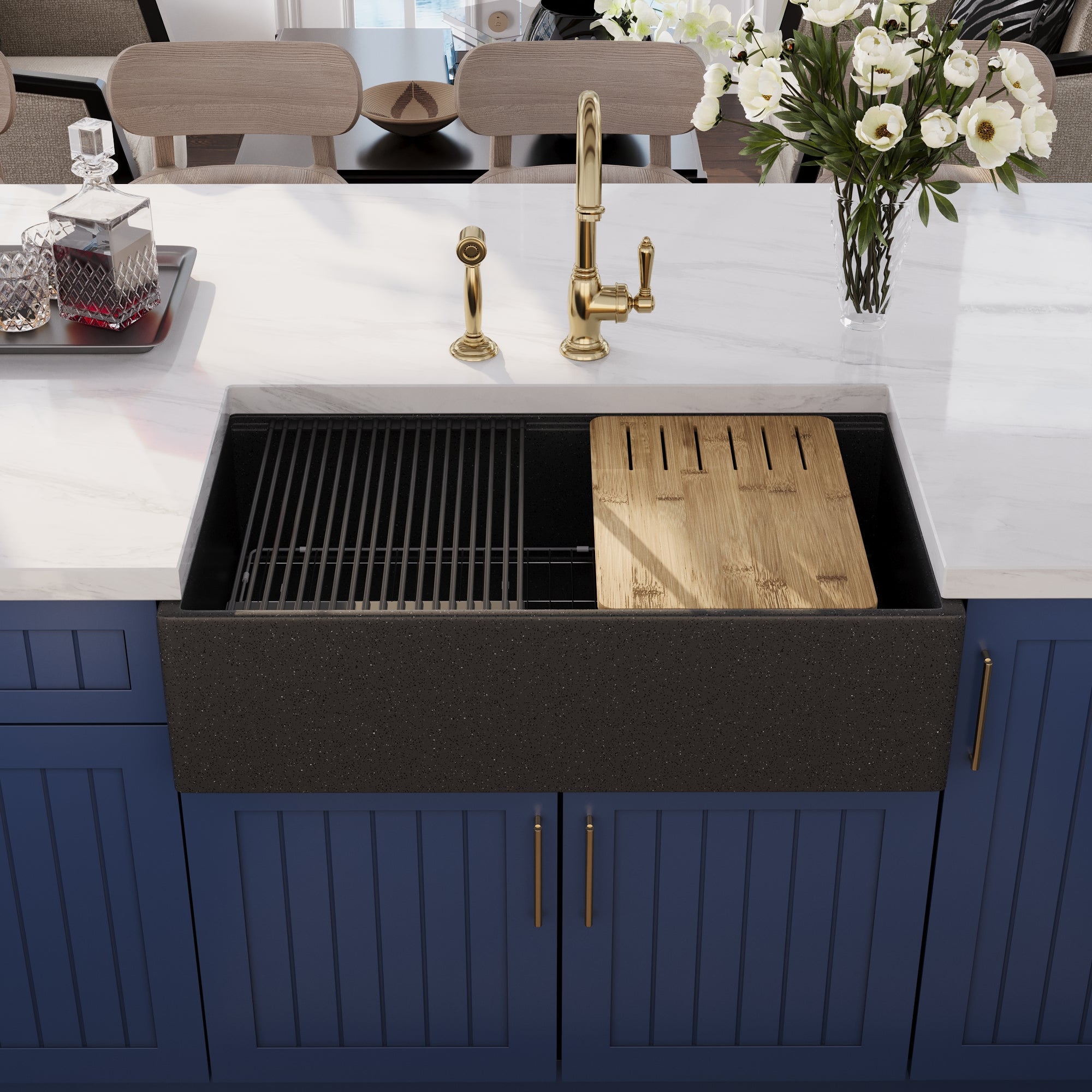 33" L x 18" W Rectangular Workstation Undermount Kitchen Sink, Natural Material With Multiple Colors