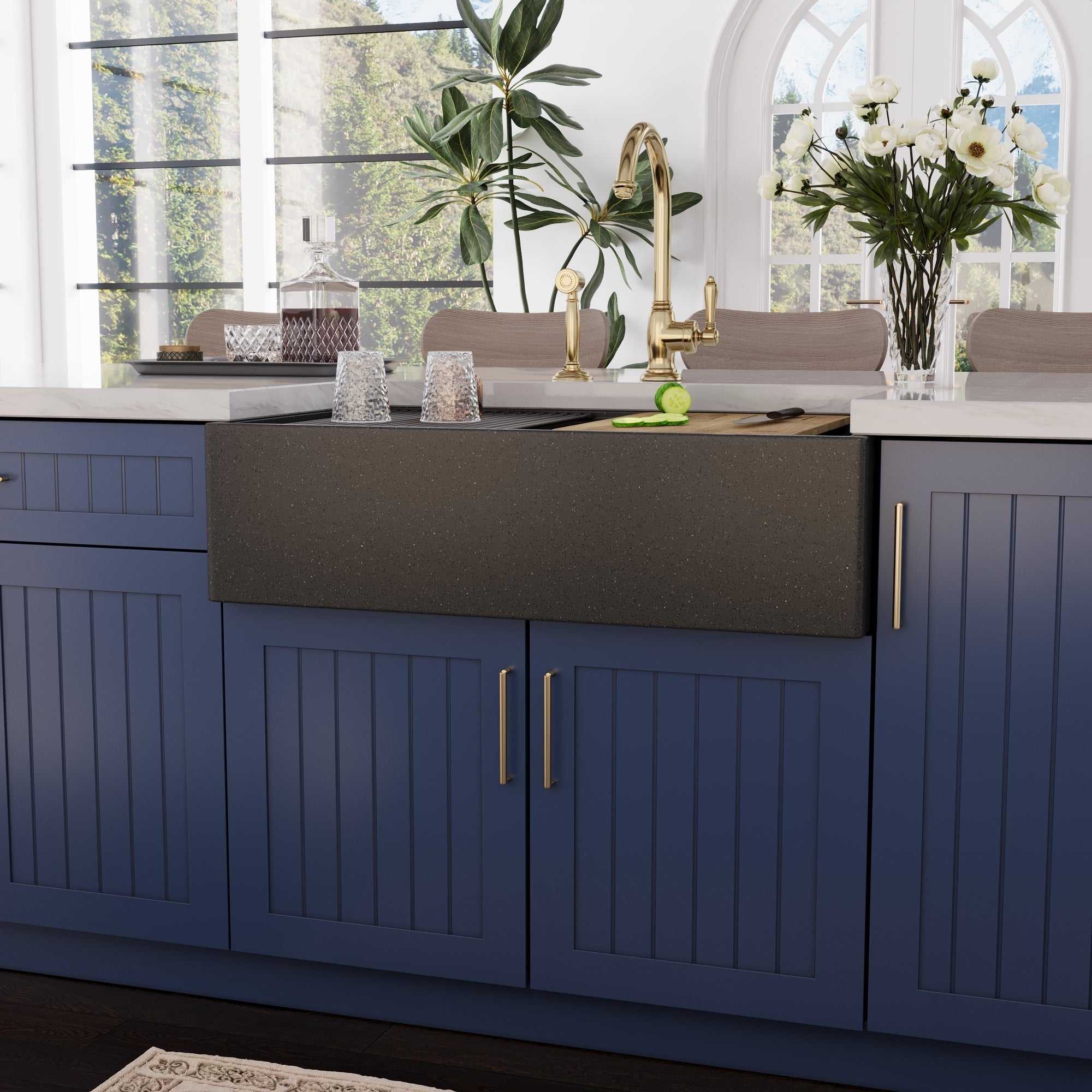 33" L x 18" W Rectangular Workstation Undermount Kitchen Sink, Natural Material With Multiple Colors