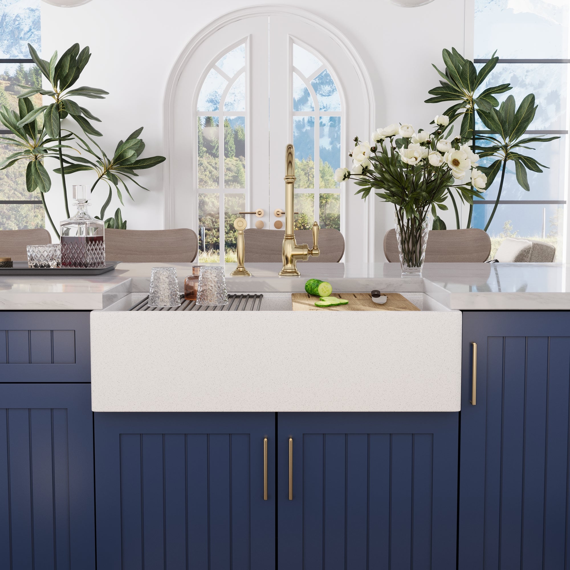 33" L x 18" W Rectangular Workstation Undermount Kitchen Sink, Natural Material With Multiple Colors