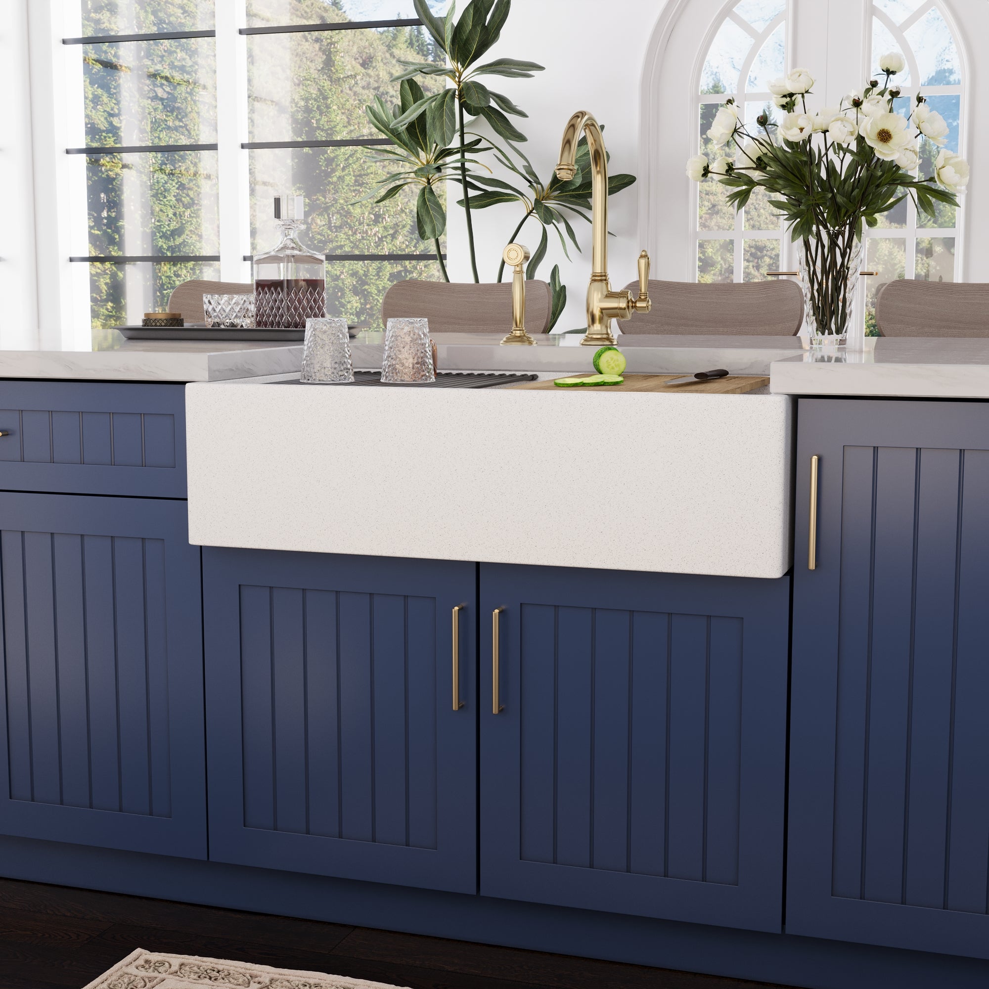 33" L x 18" W Rectangular Workstation Undermount Kitchen Sink, Natural Material With Multiple Colors