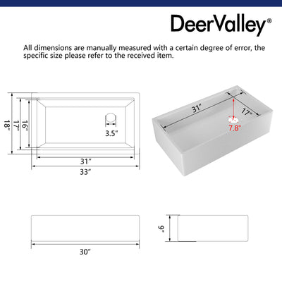 33" L x 18" W Rectangular Workstation Undermount Kitchen Sink, Natural Material With Multiple Colors