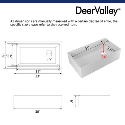 33" L x 18" W Rectangular Workstation Undermount Kitchen Sink, Natural Material With Multiple Colors