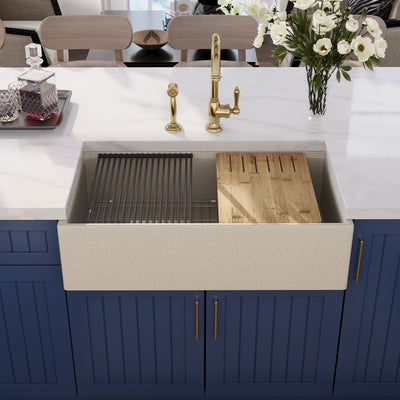 33" L x 18" W Rectangular Workstation Undermount Kitchen Sink, Natural Material With Multiple Colors