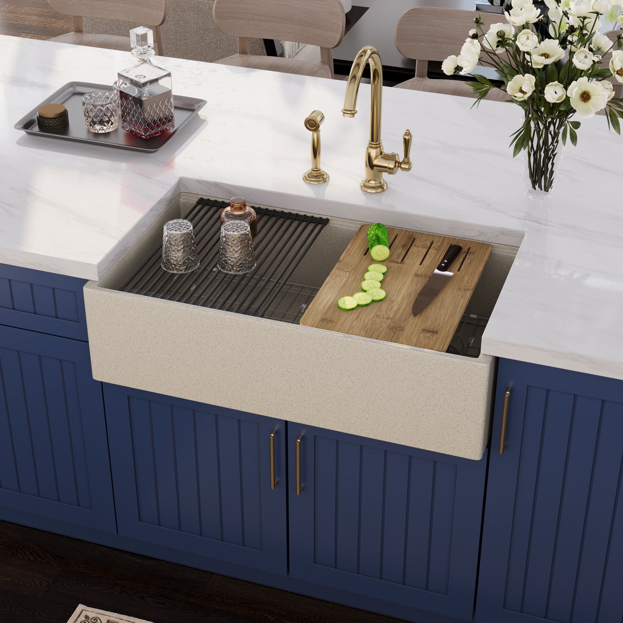 33" L x 18" W Rectangular Workstation Undermount Kitchen Sink, Natural Material With Multiple Colors