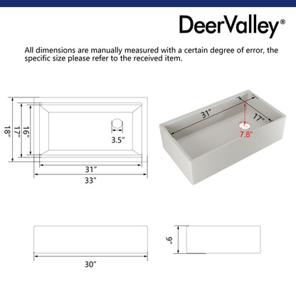 33" L x 18" W Rectangular Workstation Undermount Kitchen Sink, Natural Material With Multiple Colors
