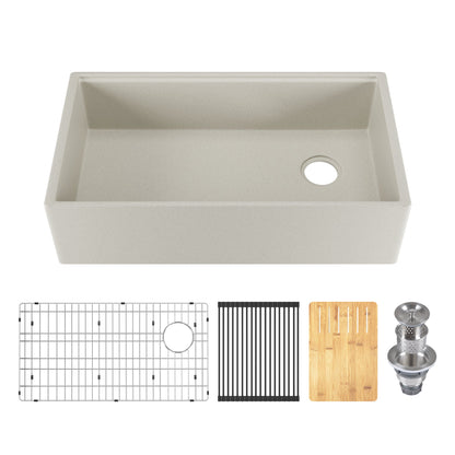 33" L x 18" W Rectangular Workstation Undermount Kitchen Sink, Natural Material With Multiple Colors