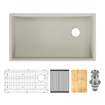 33" L x 18" W Rectangular Workstation Undermount Kitchen Sink, Natural Material With Multiple Colors