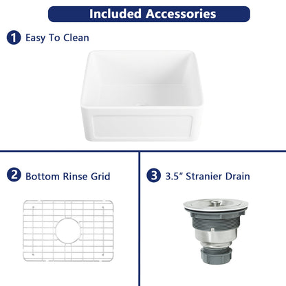 DeerValley Bath DeerValley DV-1K022 Perch 24" L x 17" W Ceramic White Farmhouse Kitchen Sink Single Bowl with Reversible Front Apron Kitchen Sink