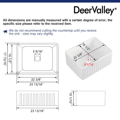 PERCH  24" L x 17" W Rectangular Farmhouse Kitchen Sink, Apron Front