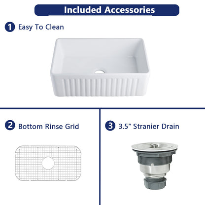 DeerValley Bath DeerValley DV-1K026 Harvest 30" L x 18" W White Ceramic Single Basin Kitchen Sink with Reversible Front Apron Kitchen Sink