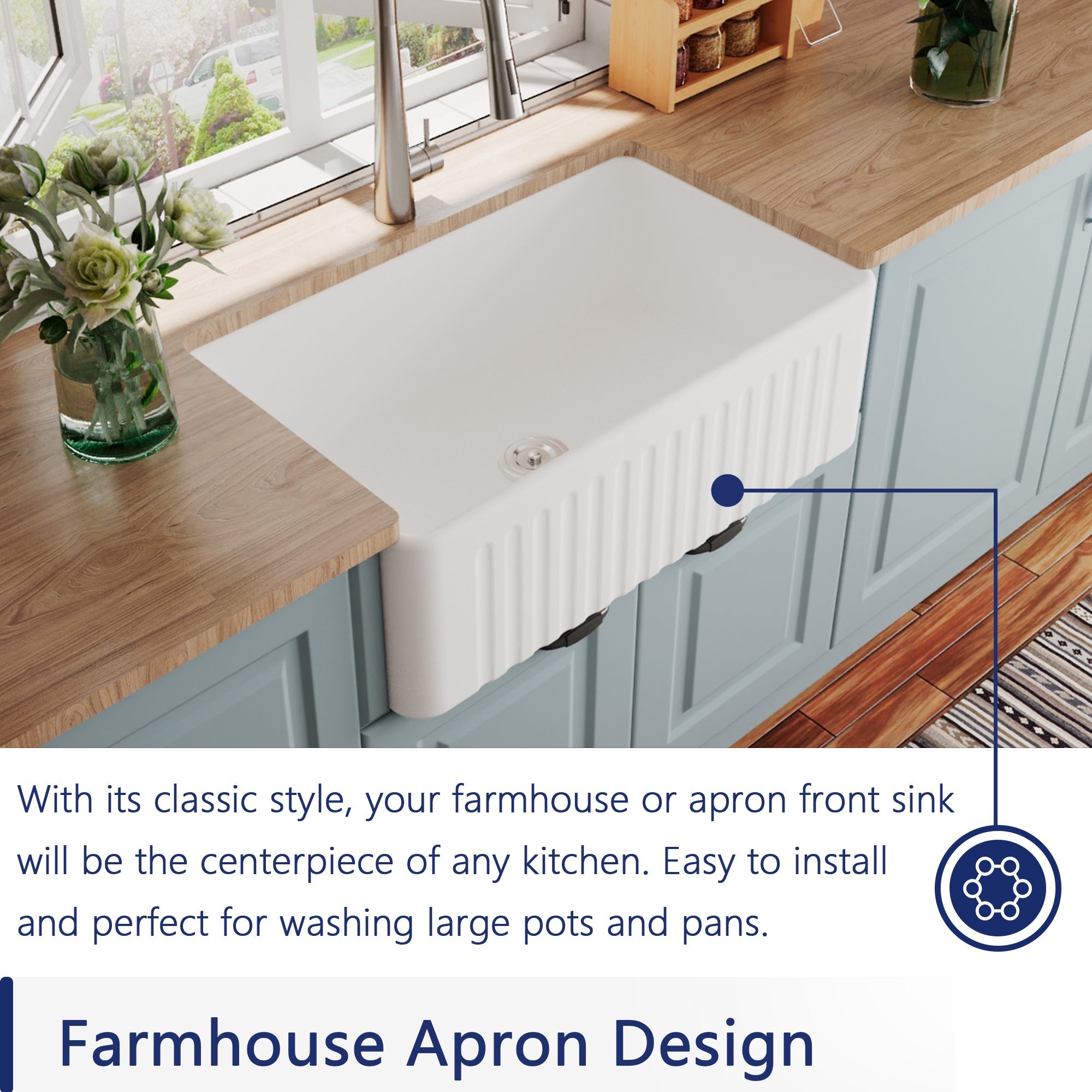 DeerValley Bath DeerValley DV-1K026 Harvest 30" L x 18" W White Ceramic Single Basin Kitchen Sink with Reversible Front Apron Kitchen Sink