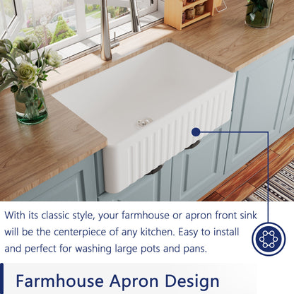 DeerValley Bath DeerValley DV-1K026 Harvest 30" L x 18" W White Ceramic Single Basin Kitchen Sink with Reversible Front Apron Kitchen Sink