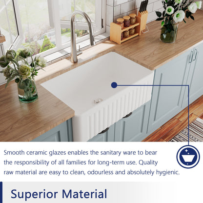 DeerValley Bath DeerValley DV-1K026 Harvest 30" L x 18" W White Ceramic Single Basin Kitchen Sink with Reversible Front Apron Kitchen Sink