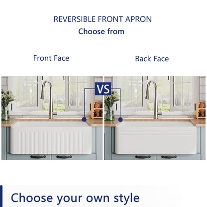 DeerValley Bath DeerValley DV-1K026 Harvest 30" L x 18" W White Ceramic Single Basin Kitchen Sink with Reversible Front Apron Kitchen Sink