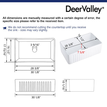 HARVEST 30" L x 18" W Rectangular Farmhouse Kitchen Sink, Apron Front