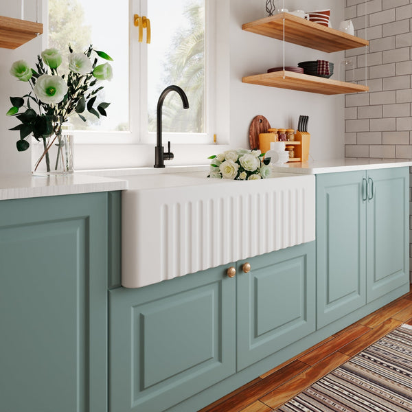 DeerValley Eclipse 33" L X 18" W Dual Basin White Ceramic Farmhouse Kitchen Sink DV-1K028/0080
