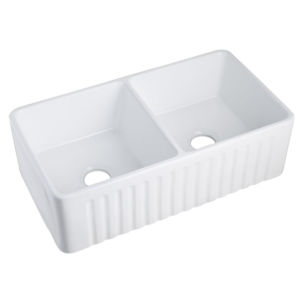 DeerValley Eclipse 33" L X 18" W Dual Basin White Ceramic Farmhouse Kitchen Sink DV-1K028/0080