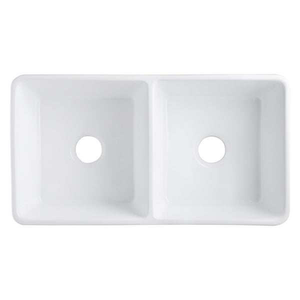 DeerValley Eclipse 33" L X 18" W Dual Basin White Ceramic Farmhouse Kitchen Sink DV-1K028/0080