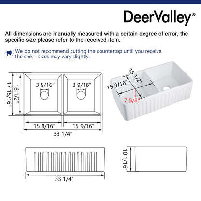 ECLIPSE 33" L X 18" W Rectangular Farmhouse Kitchen Sink, Hollow Cast With Multiple Colors