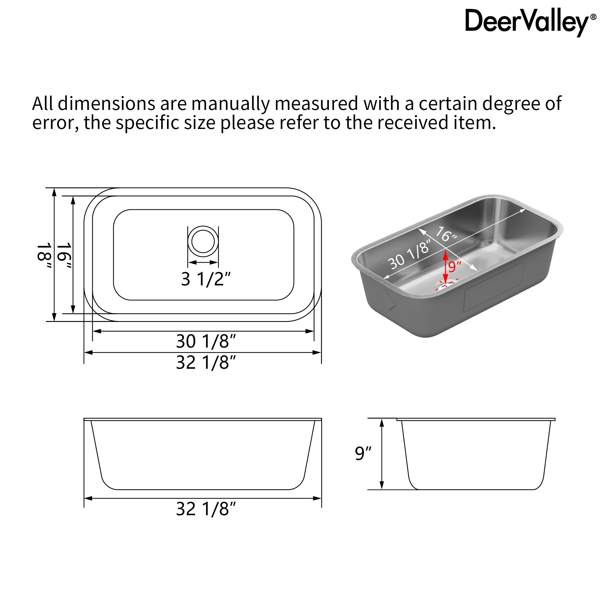 DeerValley 32-Inch Undermount Double Bowl Kitchen Sink, 50/50 18 Gauge Stainless Steel Kitchen Sink, Spacious Double Basin Design Sinks with Basket Strainer, Undermount Sinks for Modern Kitchens
